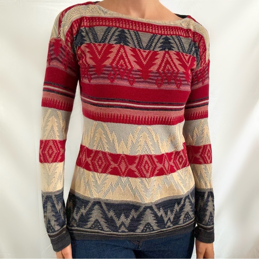Y2K Ralph Lauren knit Aztec sweater top blouse long sleeve Nordic ikat